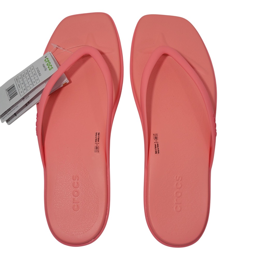Crocs Miami Flip Flops Women Size 9 Bright Orange Square Toe Thong Sandal 211435